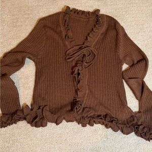 Deep Brown Ruffled Cardigan